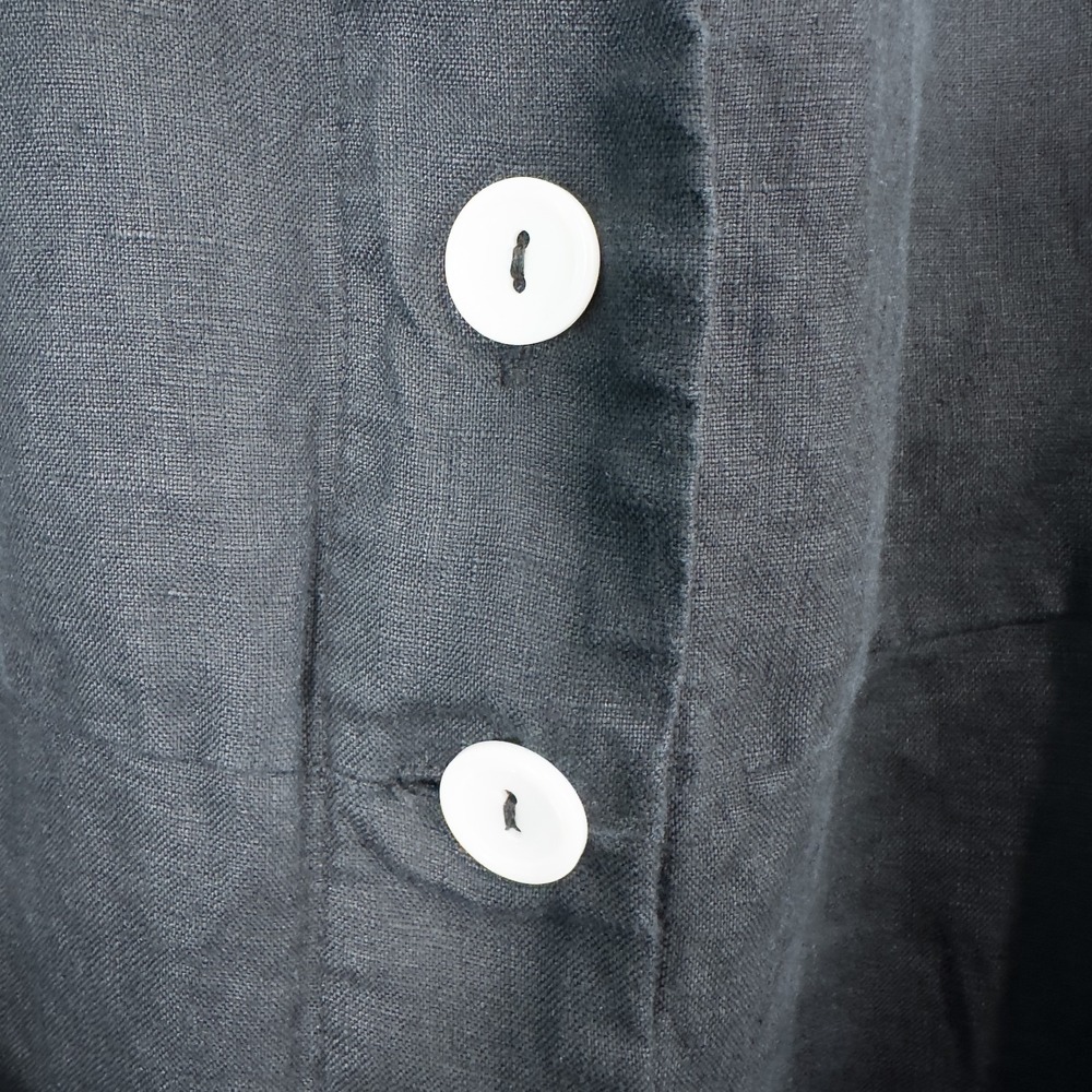 Quince 100% European Linen Button Front Dress Black Small Pockets Minimalist - Picture 7 of 15